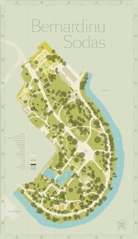 Карта-схема Бернардинского сада в Вильнюсе, Литва